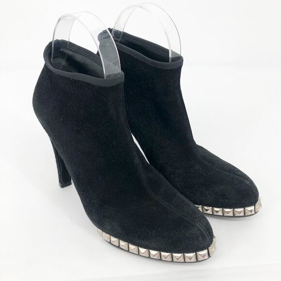 Stuart Weitzman Womens Sockemup Ankle Boots 6.5 Black Studded Suede - Picture 3 of 11